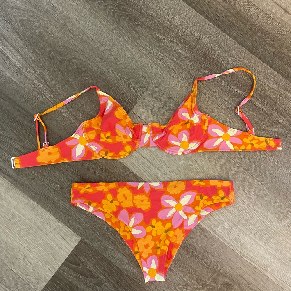 STONE FOX SWIM Floral Bikini Set in Orange and Pink